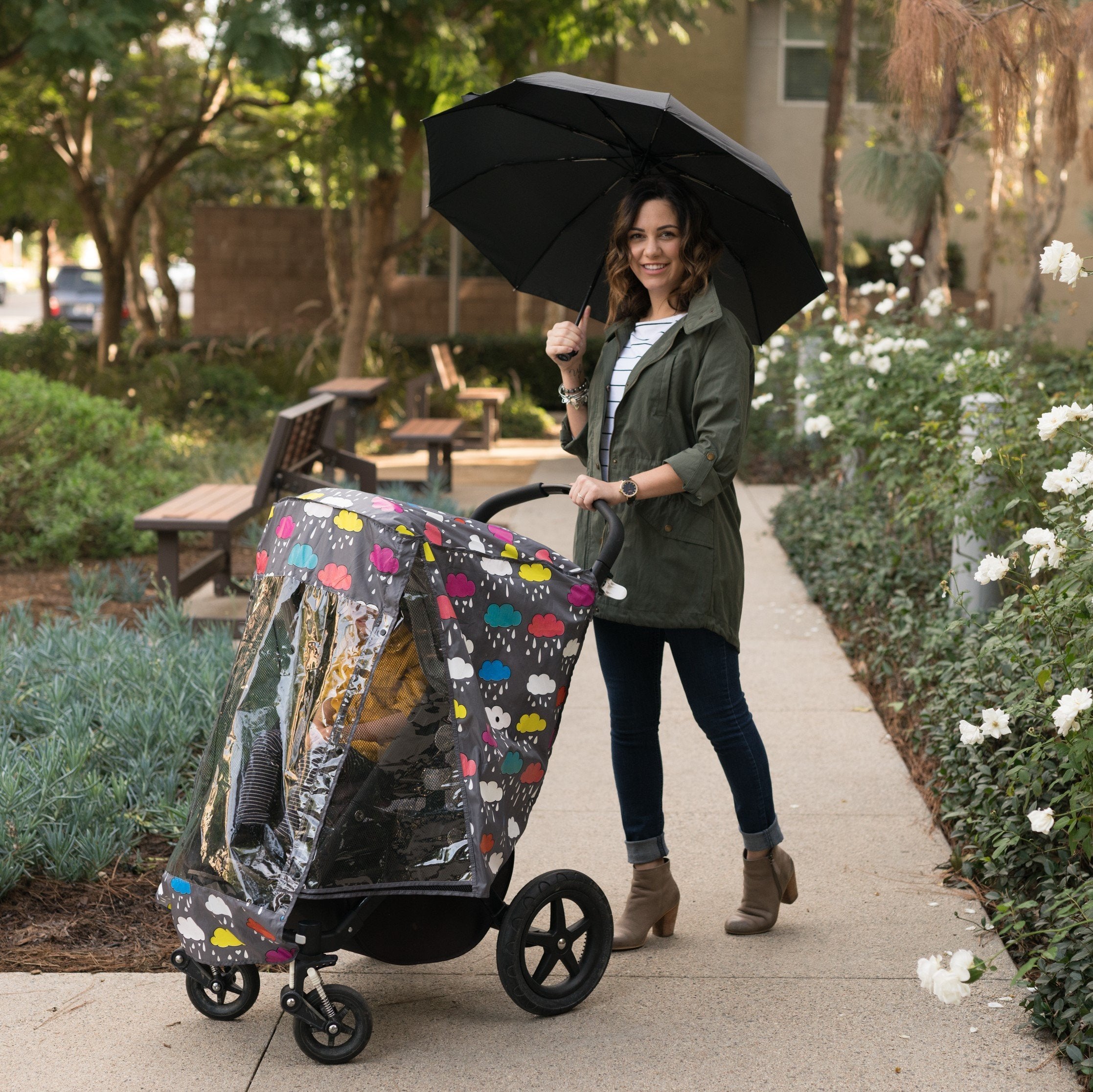 double umbrella stroller rain cover Rosie Pope ROSIE POPE Color Changing Stroller Rain Cover